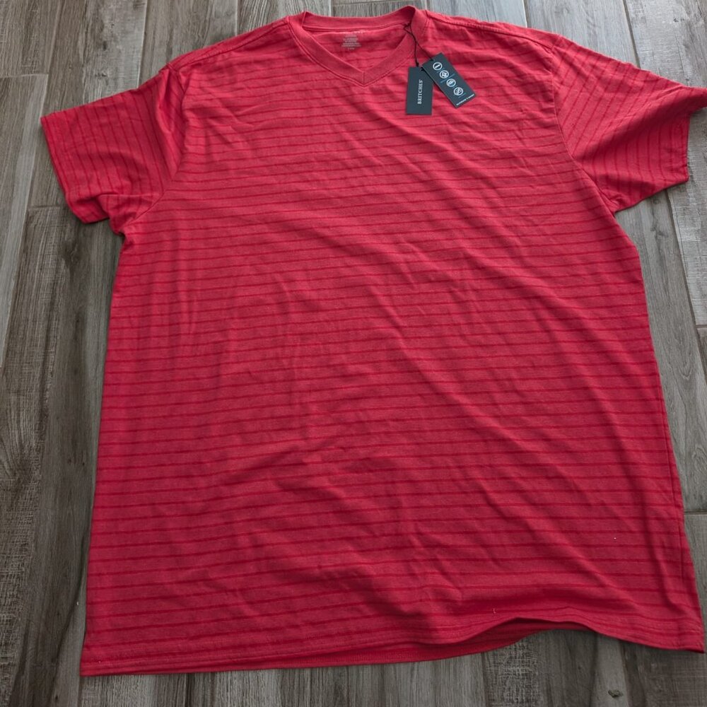 Britches Ultimate T-Shirt Men’s 2XT/2XLT – Red Striped V-Neck Cotton Blend NWT